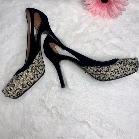 Giorgio Armani Black Suede & Sequins Heels Size 5 - Picture 2 of 14
